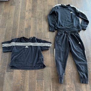 Adidas Medium Crewneck; small joggers; Small shirt